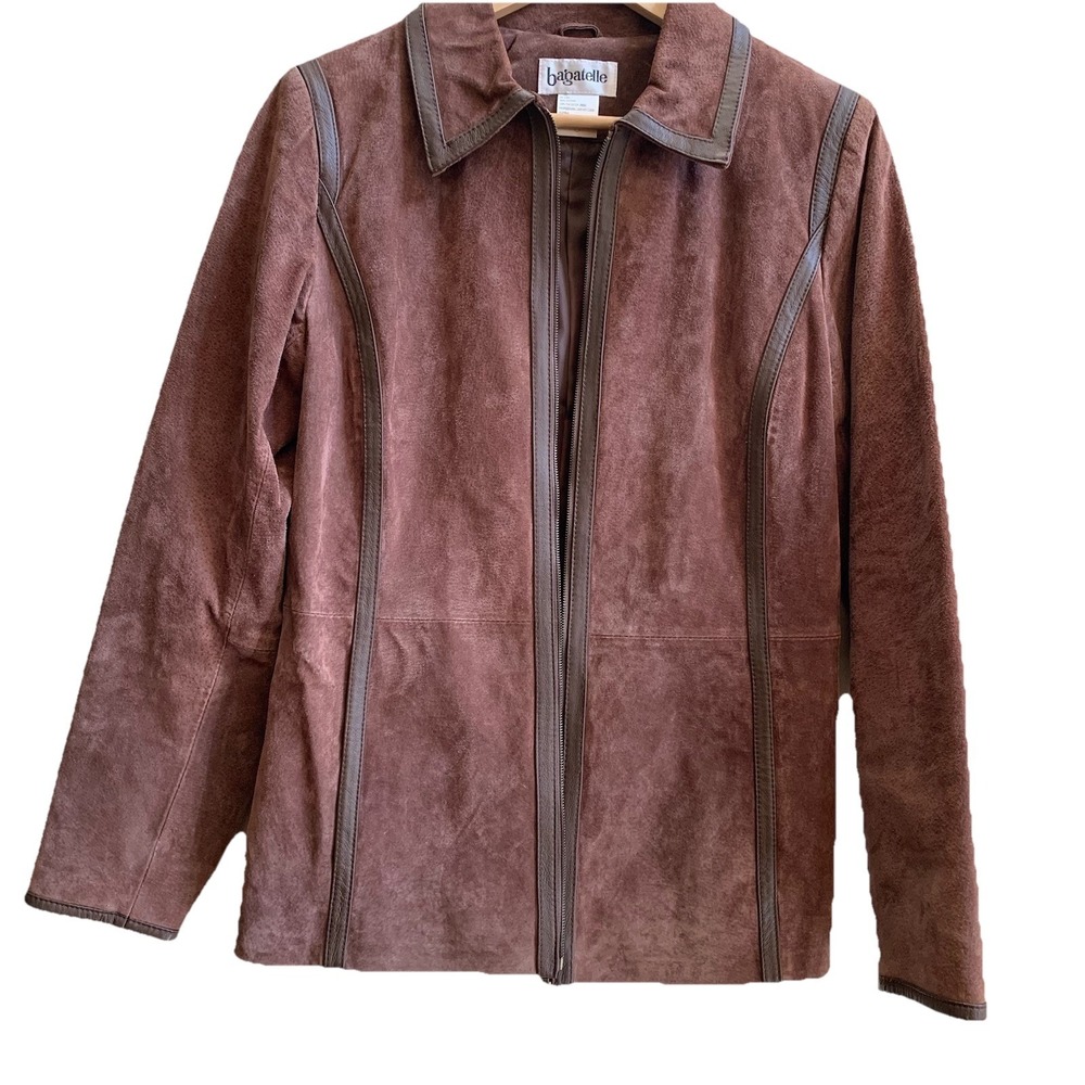 Mens Small Bagatelle Vintage Leather Zip Up Jacket  (ZIPPER BROKEN) russet brown